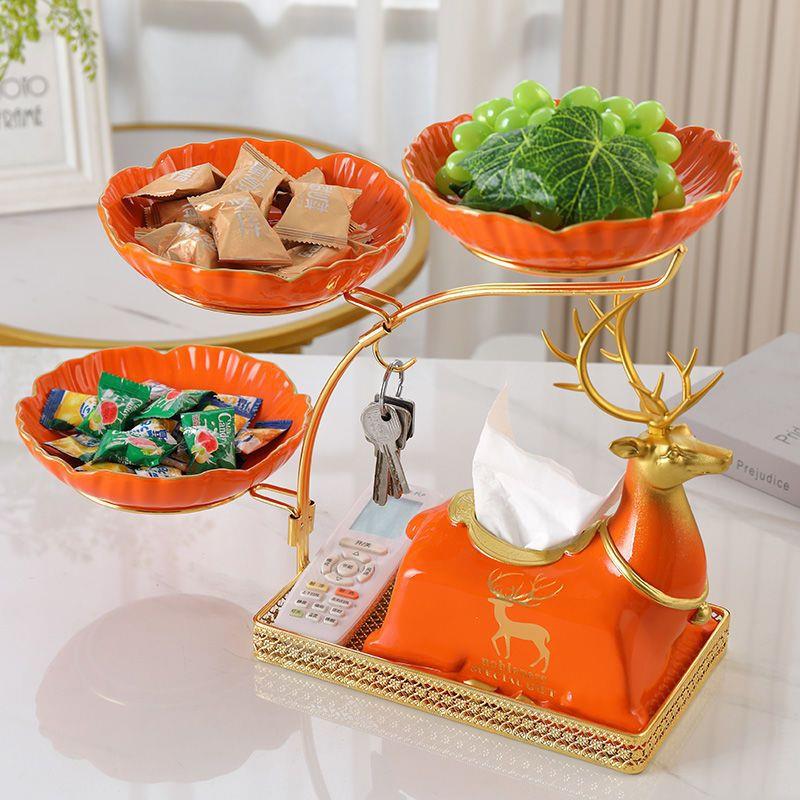 022新厅款铁艺陶瓷水果盘客茶几家用多层点心干OFO果盘轻创2意奢