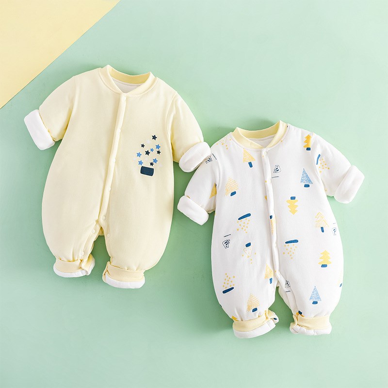 新生婴儿冬季连体衣男女宝宝150g厚棉对开无骨衣服加厚棉衣爬爬服
