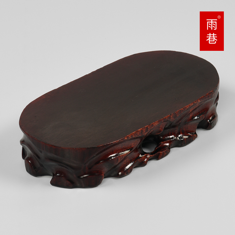 奇石实木雕花底座圆形佛像花盆摆件托架可挖槽底座工艺品摆件底座