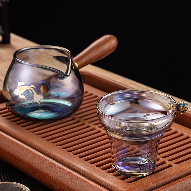贝彩玻璃茶漏不锈钢过滤茶漏器茶叶隔茶过滤器金银烧高级茶滤漏斗