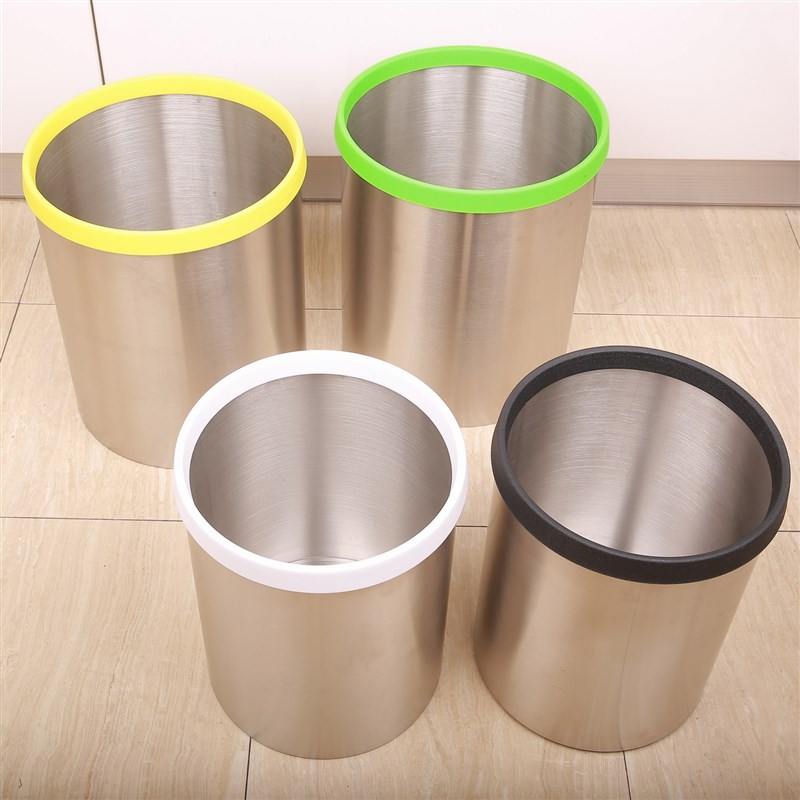 不锈钢加厚无盖垃圾桶家用客厅办公室厨房酒店多用收纳米桶不漏水