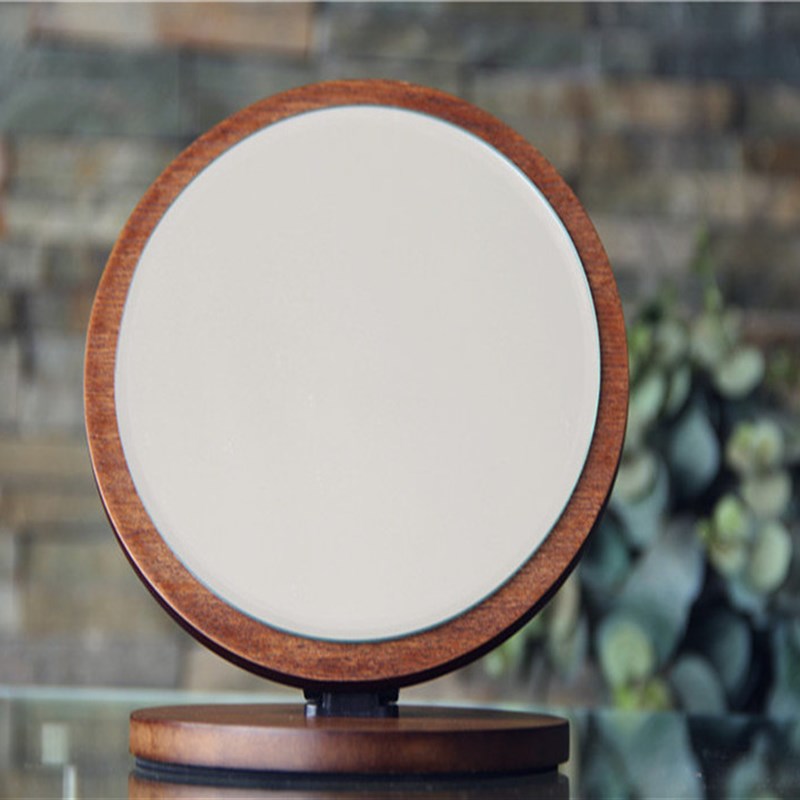 台式折叠化妆镜实木质高清大号圆形单面化妆镜子台面桌面美容梳妆