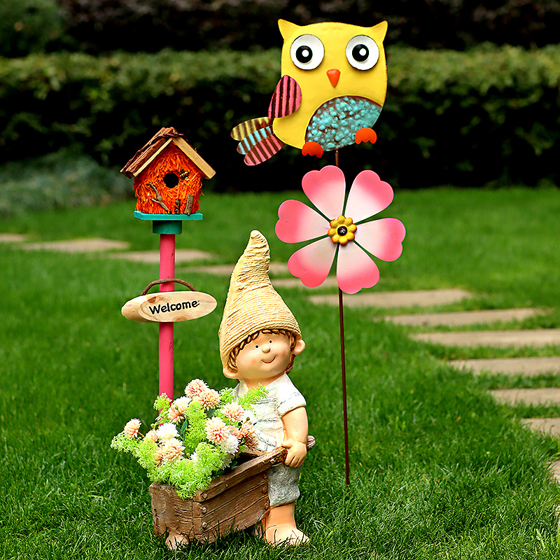 花园庭院网红装饰院子别墅阳台造景风车娃娃花盆幼儿园户外摆件