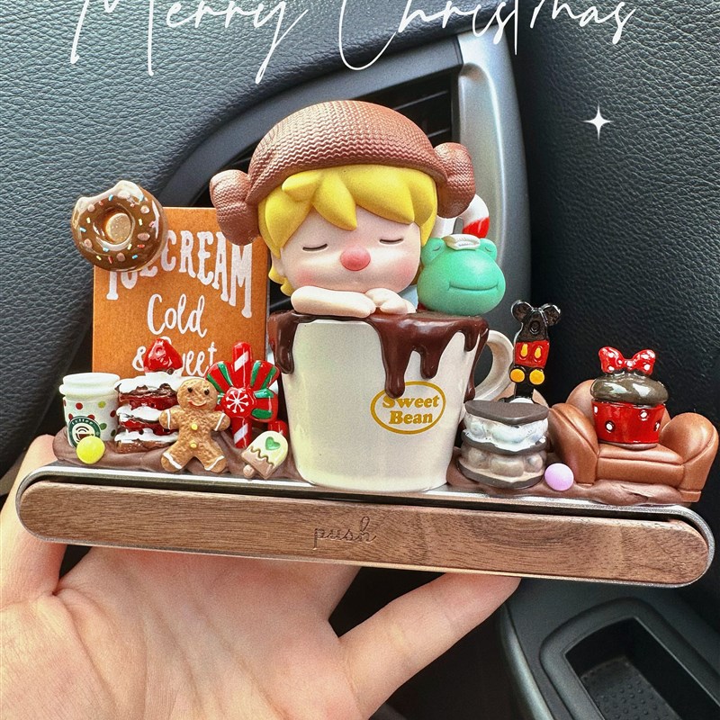 小甜豆定格时光甜品盒子系列奶油胶停车牌胡桃木车载摆件创意礼物