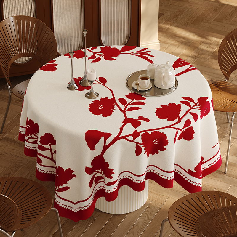 红色喜庆餐桌桌布家用新年方桌圆桌高级感结婚氛围感客厅茶几台布