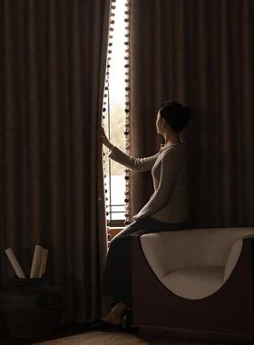 20房25263款加厚棉麻中古卧风新中式极简风窗帘新室客厅书高遮光