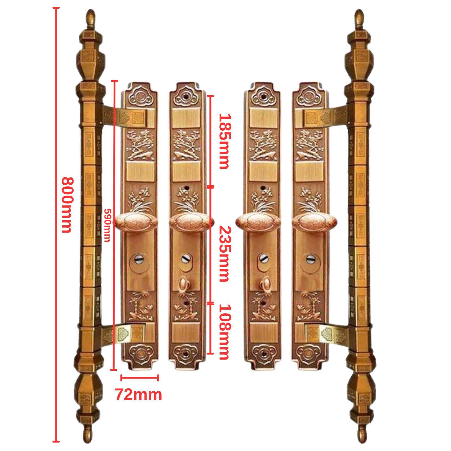 华别墅大防门锁双开门对开门HW-梅南盗门把手通大门拉豪手用型红