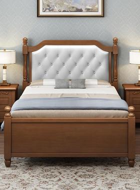 Q*全实木美式床12/人1.35米单床儿童1米小户DGI型软.包箱储物高床