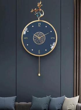 现轻奢革客厅挂钟珐琅彩客2厅时钟挂墙皮家21851F代用023新款创意