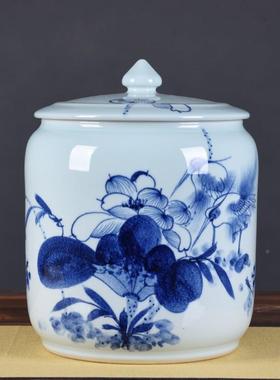 新款手绘釉下彩荷花陶瓷储物罐25斤绿色环THW茶装保高温瓷叶茶饼