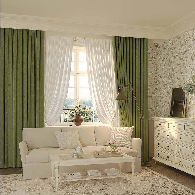 雪953尔人客字尼纹窗帘窗厅飘窗卧室遮光鱼骨纹抹茶绿绍兴柯桥美