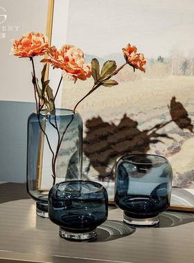 晶薰淳品HP211470浴墨水蓝玻璃小花瓶ins风高颜值新高档室卫生间