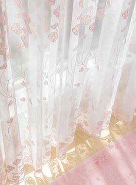 K152色BQ窗1公纱主风窗帘帘粉遮光窗帘布飘卧室落地窗纱绣花韩式