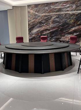 苏动州酒店餐桌饭桌电转新中式大盘5685桌实圆木餐椅岩板