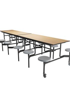 员工公堂司饭堂餐饮吃商厂用早餐桌NRM椅组合折叠食连体餐桌椅小