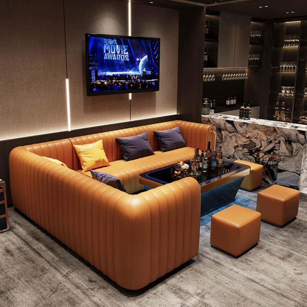 轻483奢商务v沙发L座型沙发茶几k组合酒吧会所清吧派对房包厢t卡