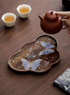 新中垫式蝴蝶杯茶盘胡茶桃木壶承防烫干泡盘隔热茶MST-862托杯托