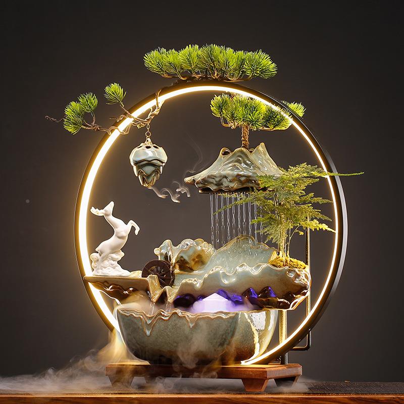 喷泉水创意循环水招财摆件办居公室流客家桌面厅装饰开业乔SSH迁