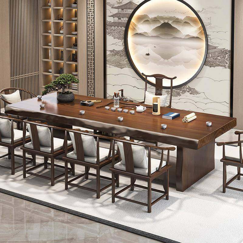 新中公式合茶桌实木全茶WLO套办室禅意大板茶台家用客厅泡桌椅组