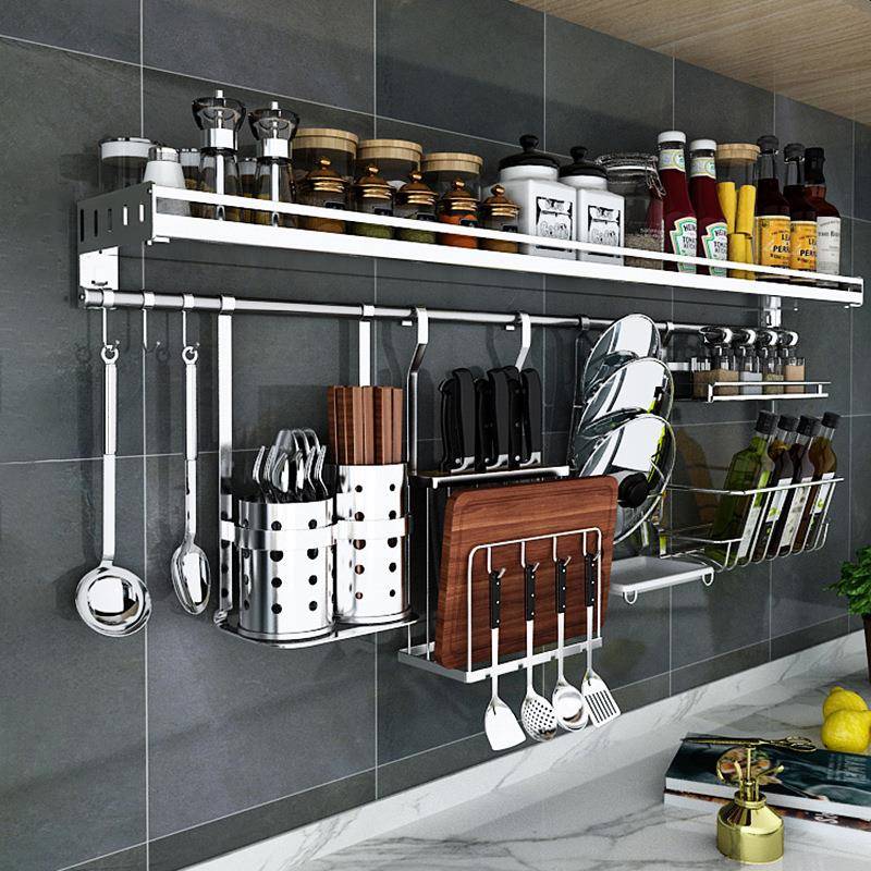 34不调锈钢厨房调置物架墙VG05上味品碗碟架壁挂式筷0子锅盖料架