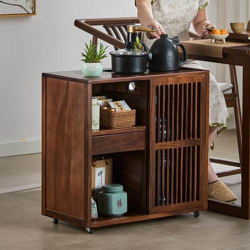 桃木胡移动小茶桌家茶台实木茶烧NMQ用水壶一体茶水柜车带轮边几