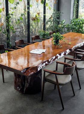 新中式实木茶客原木桌大板台客厅接57116待会泡茶桌椅办公室茶室