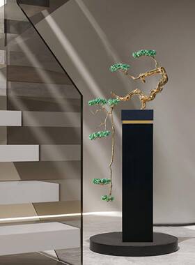 中型式轻奢迎客松30164大落地摆件沙客厅发电视柜旁招财楼梯下装