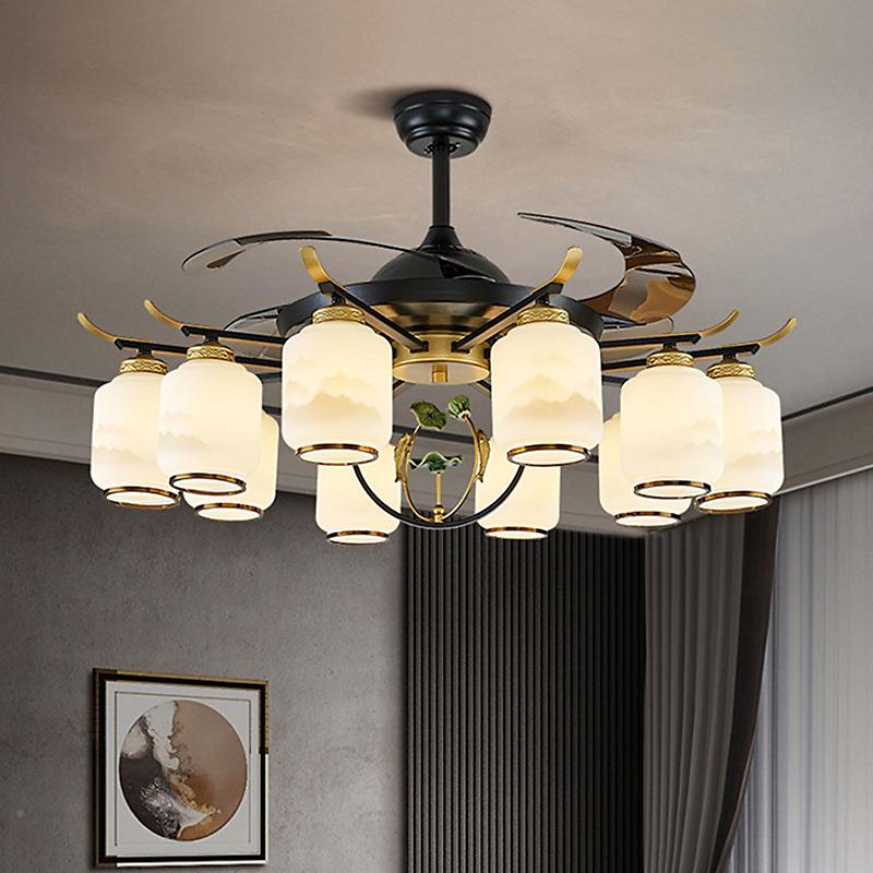 新中式客厅隐形风灯家扇用一体室餐厅吊灯茶中6150国风带电风扇吊