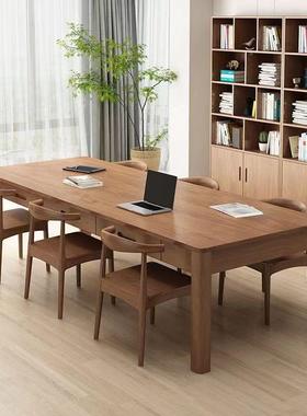 原木公桌化去带抽30679屉书办大桌家用电脑桌老板桌木实工作台桌