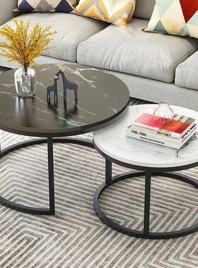茶几装圆客厅创意家用意式形套艺小户型子大理石轻奢铁茶H75W桌边