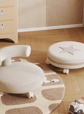 小凳子14112家用凳矮向滑轮靠背万轮奶油风美儿童椅缝凳静音滑滑