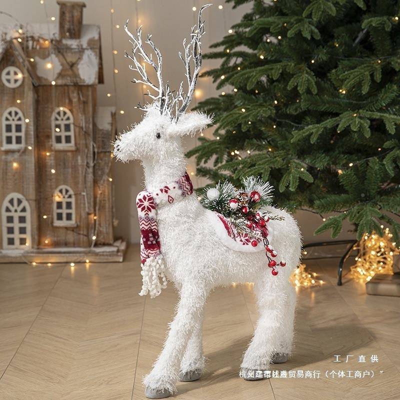 诞节装圣品白色麋鹿公仔玩偶家用商场橱窗场景F8857H87诞布置圣树