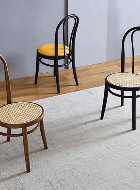计师创意椅子真藤椅靠背音乐吧胡RFL桃餐里设子家用圆凳藤椅编椅