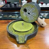 青石茶磨点手工斗茶具抹茶磨宋代茶小石磨家用碾磨茶DES小件石玩