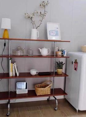 设书计师架收纳复古多层置物架落地架带木轮55830小推车实不锈钢