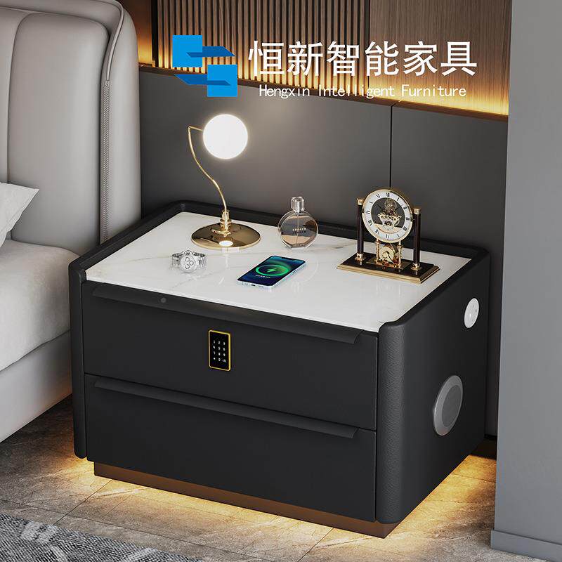 网红轻奢智能床头柜025新实木款带灯2卧柜室悬浮床头多LCC功能收