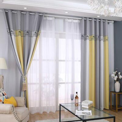 加厚遮窗用帘卧室光遮防阳晒家客厅阳台轻奢74921全套撞色窗帘热