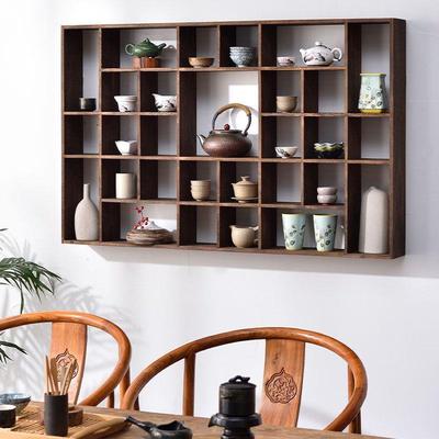 实木壁挂式置木物架实茶具格子多宝59442阁博古架壁挂架博古式架
