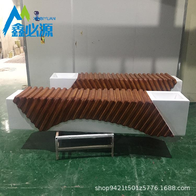 玻钢休闲座璃椅花盆组商场广合木纹排骨椅公共休942息长凳厂场家