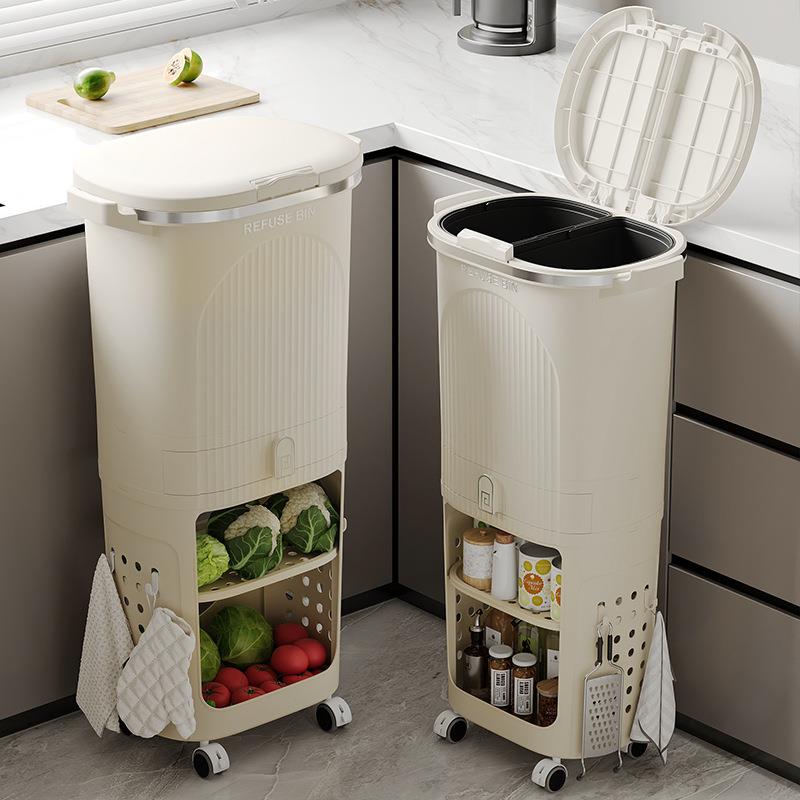 干424湿分离垃圾桶大容架量蔬果收纳家用厨房脚踏带生一体盖卫桶