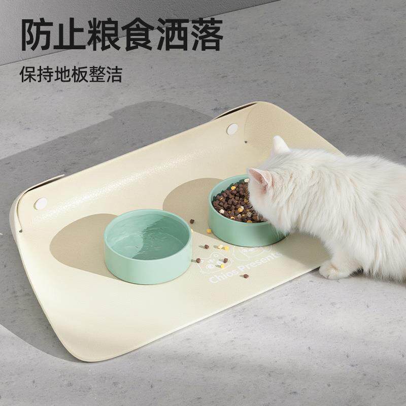 宠物餐垫猫咪碗垫皮革半包围加厚防滑防水防油渍小狗吃饭专用垫子
