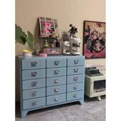 日式 复古多巴胺BXE彩网红斗柜铁皮柜柜储藏储物床边柜收纳柜色抽