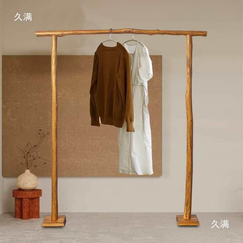 实架木落地式衣帽服新中式原PHP木设计用卧挂衣架装店展室示架