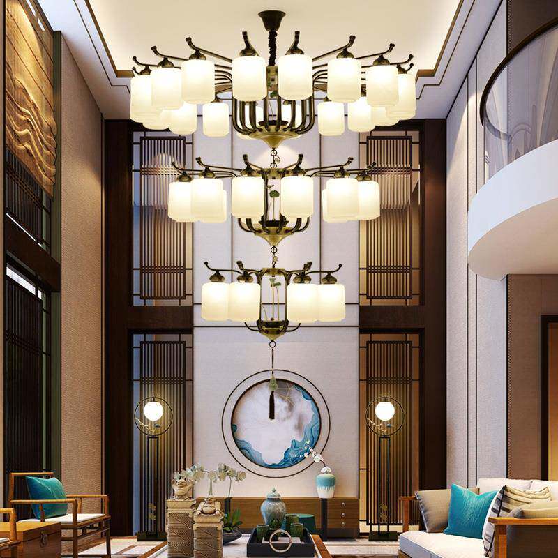 新中式复式楼大吊灯别墅楼梯大厅客厅跃层三层中空挑空楼中楼吊灯