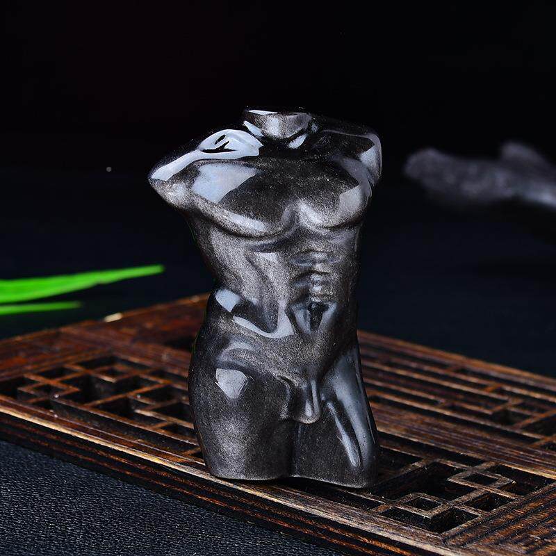 天然女黑曜石躯干裸女模特摆件收品藏工艺折翼KEW神雕身体刻装饰