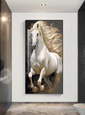 现代画轻奢玄装饰黑骏马图关大气走廊过道办公80240书房室竖版挂