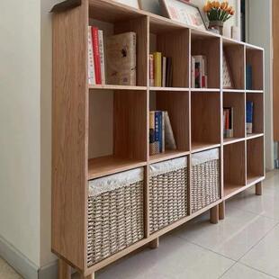 日式矮柜盒落地柜书收纳格子柜PRV柜编织收型纳筐窄高收纳框筐收