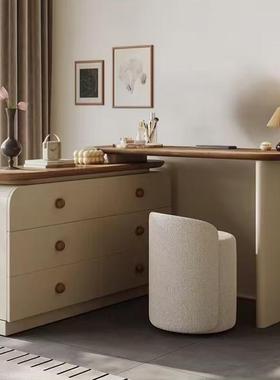 台实木中法古风梳妆桌带OQI抽屉式梳妆台化妆子收纳一体奶油简约