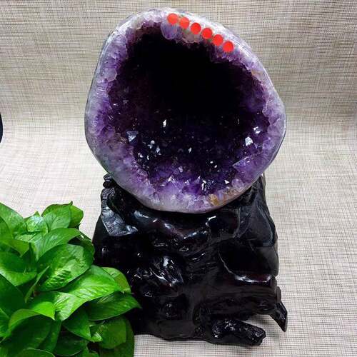西紫晶洞钱子IUC紫水晶洞消磁聚袋宝盆外皮抛水光打巴磨原石无泥