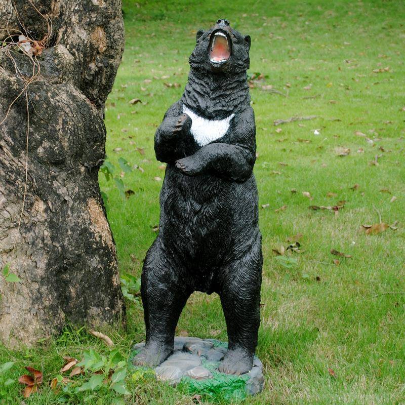 玻璃钢仿真黑熊件直站立狗熊雕塑户姿外公花林摆景VAP观区动园物